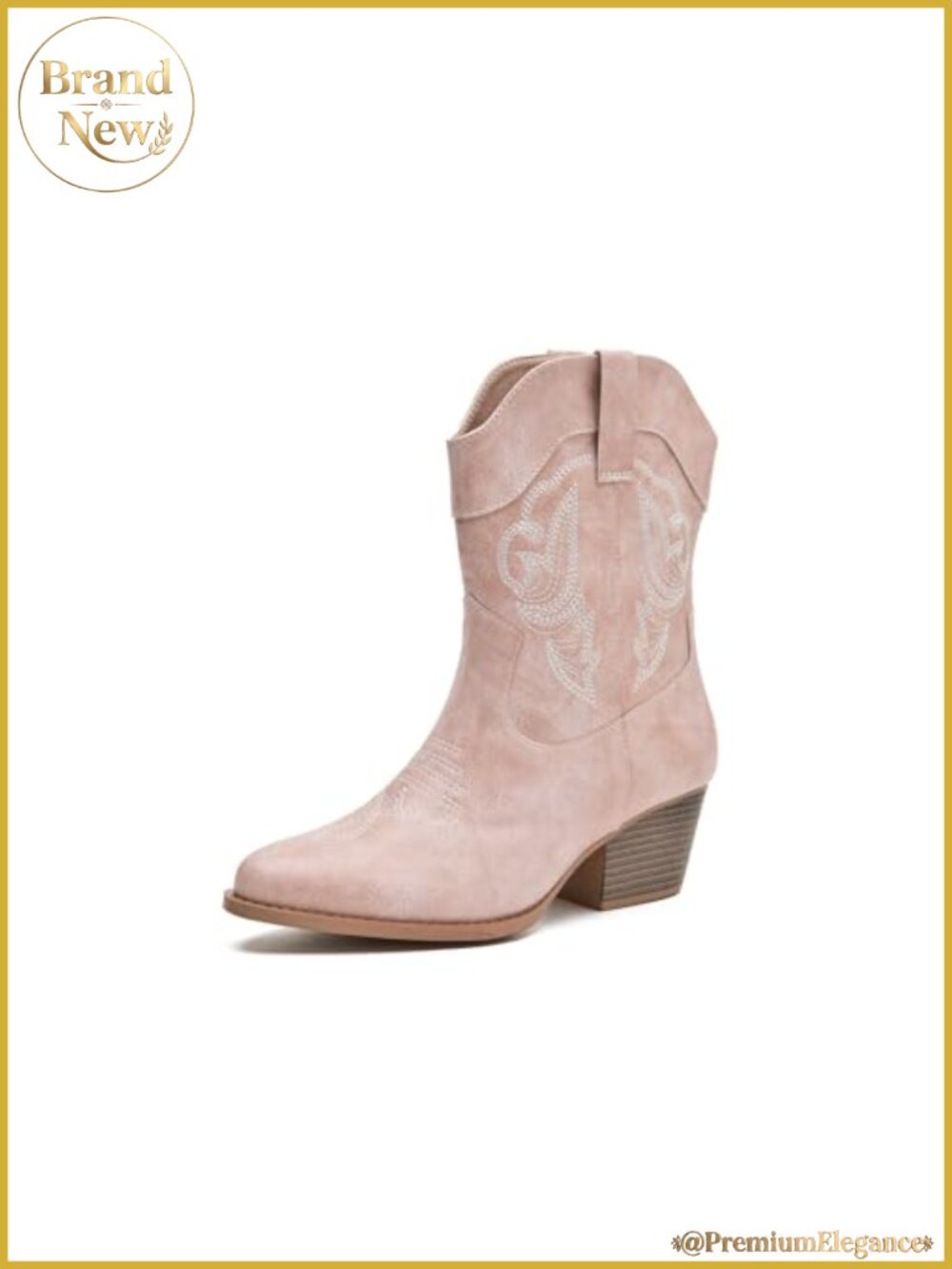 Faux Leather Western Cowboy Boots Pointed Toe Mid-Calf Women